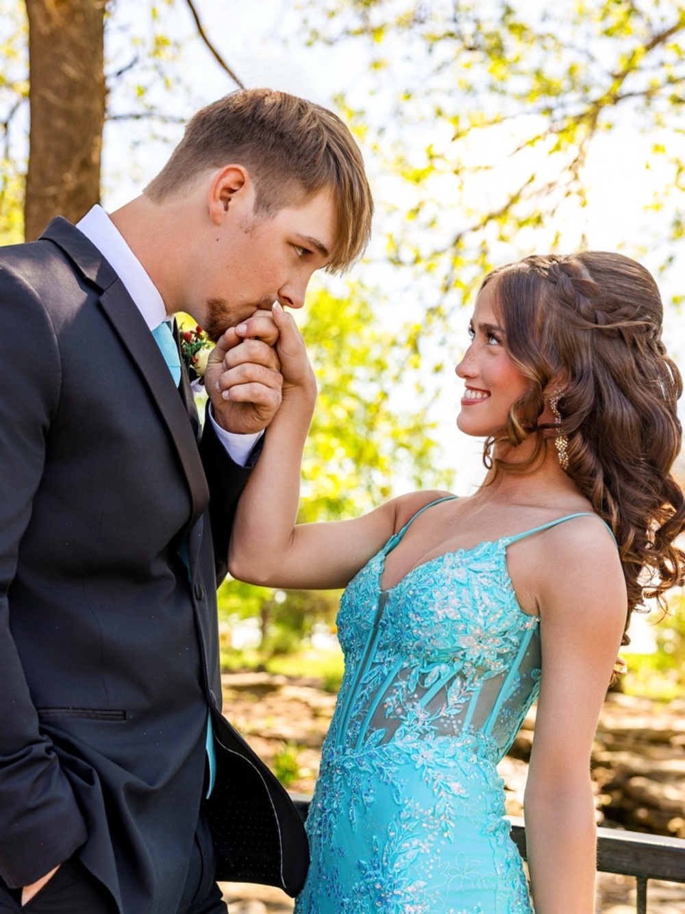 Aqua Sequined Ruffled Mermaid Prom Gown - Picture 7 of 8